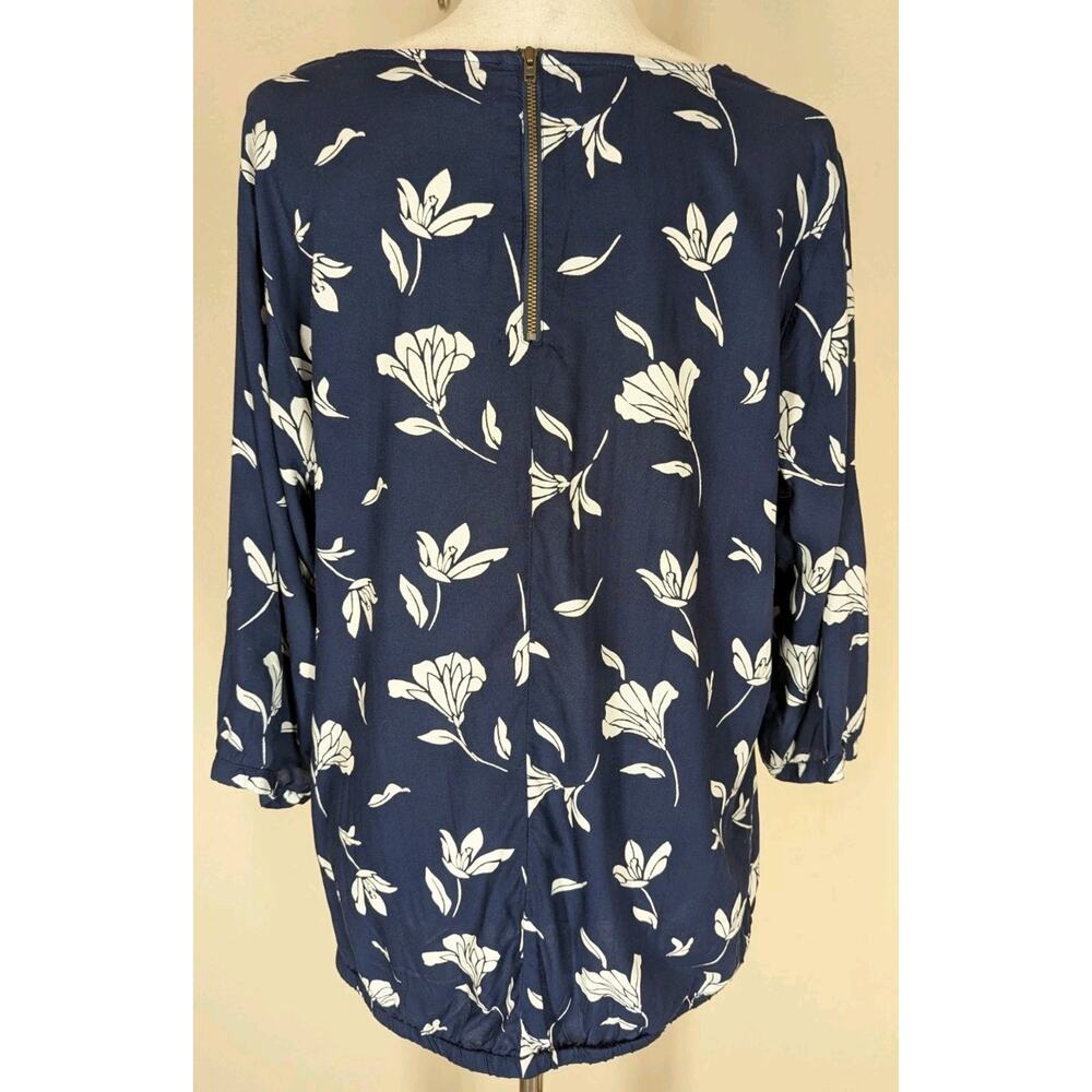 Juna Rose Blouse 3/4 Sleeve Navy White Floral Sheer Women's Size 14 - Picture 3 of 11